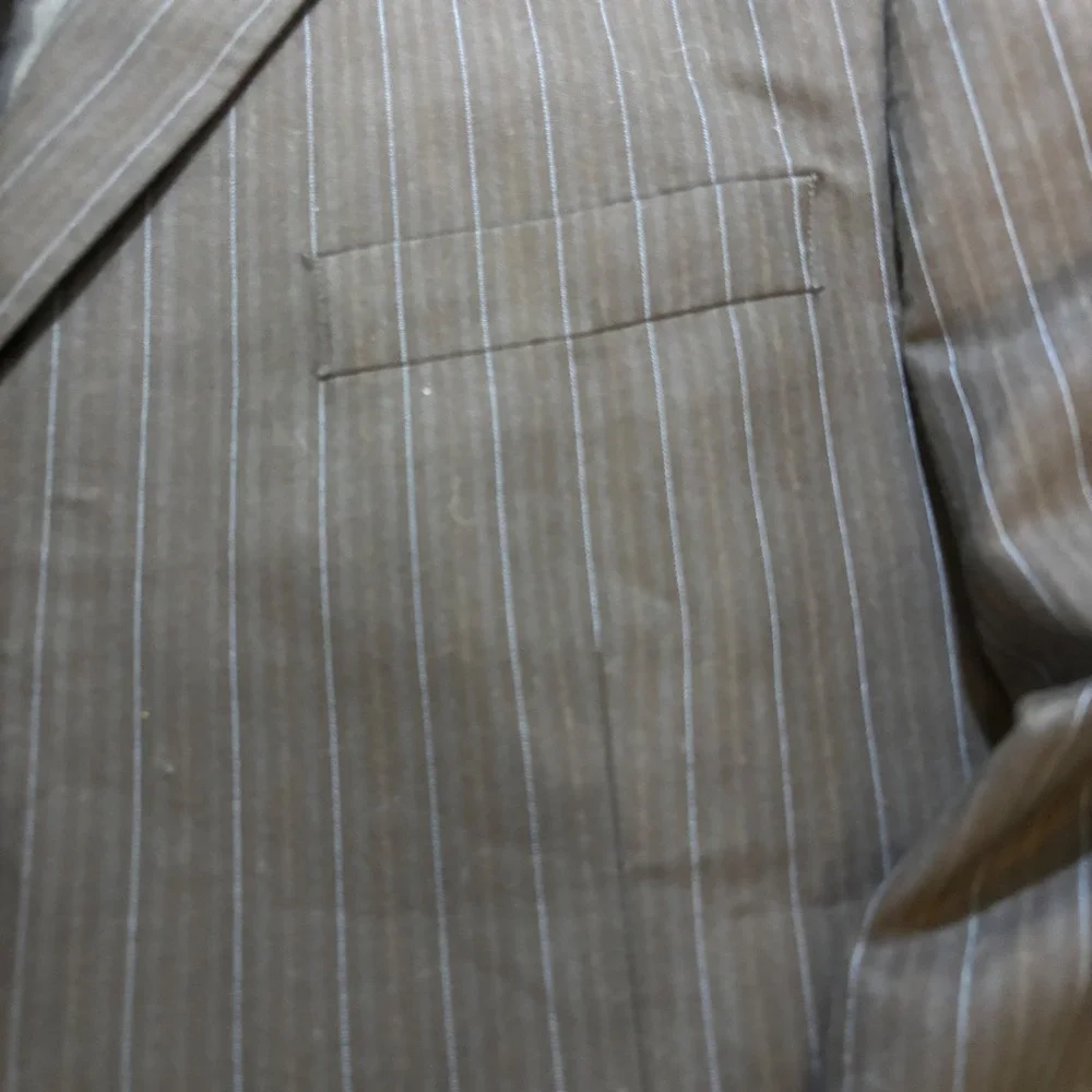 Haggar Mens 44R Pinstripe Suit Jacket Blazer Two Button Charcoal Navy 1001934‎